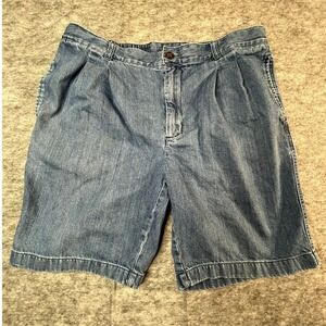 ROUNDTREE & YORKE Mens 38 DEnim Shorts Blue Pleated Front 8" inseam